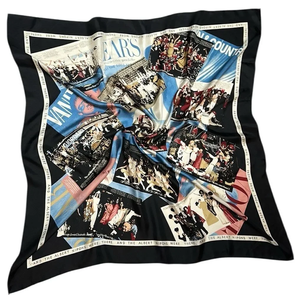 Vintage Albert Nipon Silk Scarf “We Were There” 34x34” made in Japan